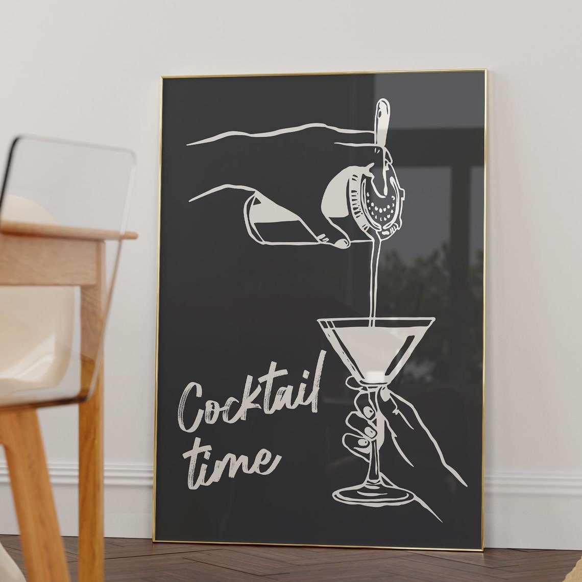 Cocktail Time Black Martini Pour Bar Decor Illustration Art Print