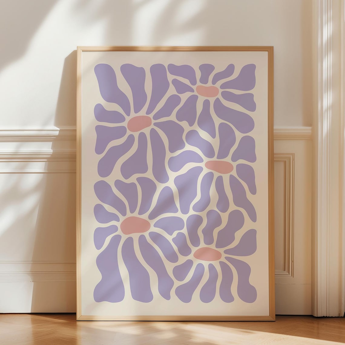 Groovy Purple Retro Flowers Pink Centers Abstract Floral Wall Art