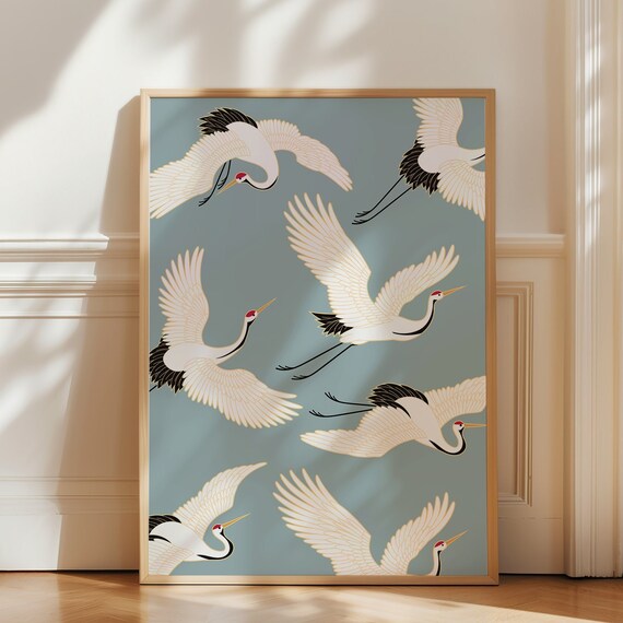 Japanese Cranes Vintage Poster Print