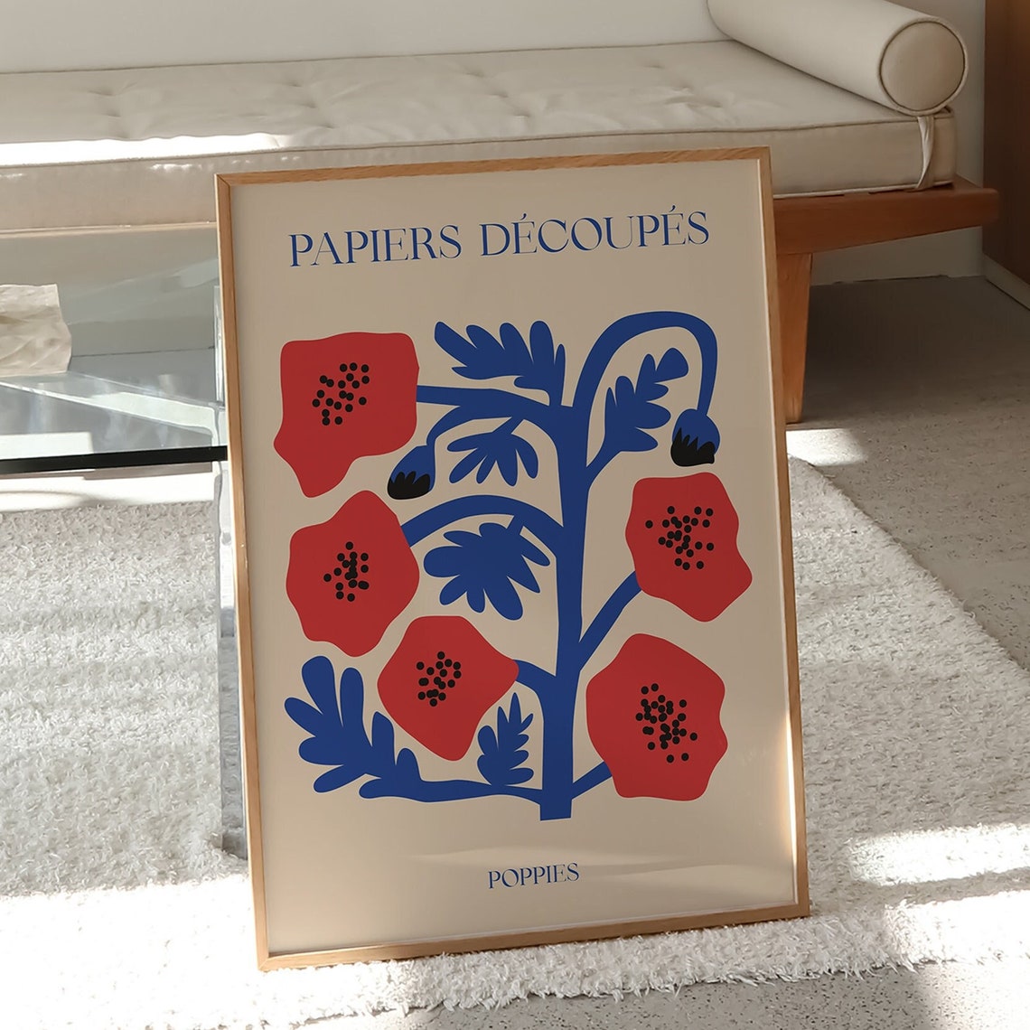 Papiers Decoupes Red Poppies Blue Stems Bold Floral Botanical Wall Art