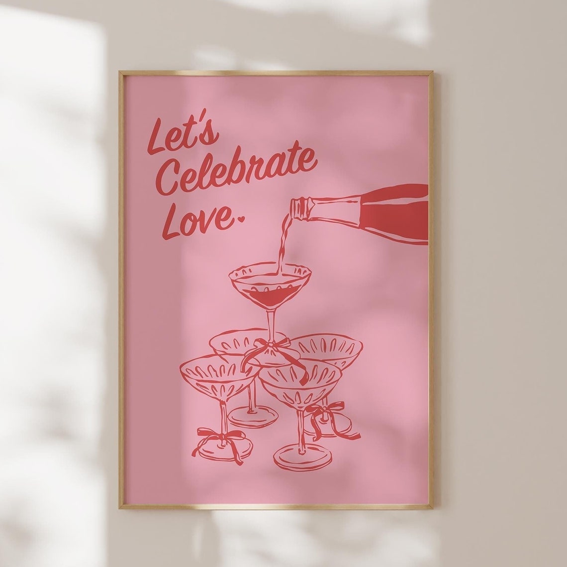 Let's Celebrate Love Pink Champagne Coupe Tower Valentine Poster