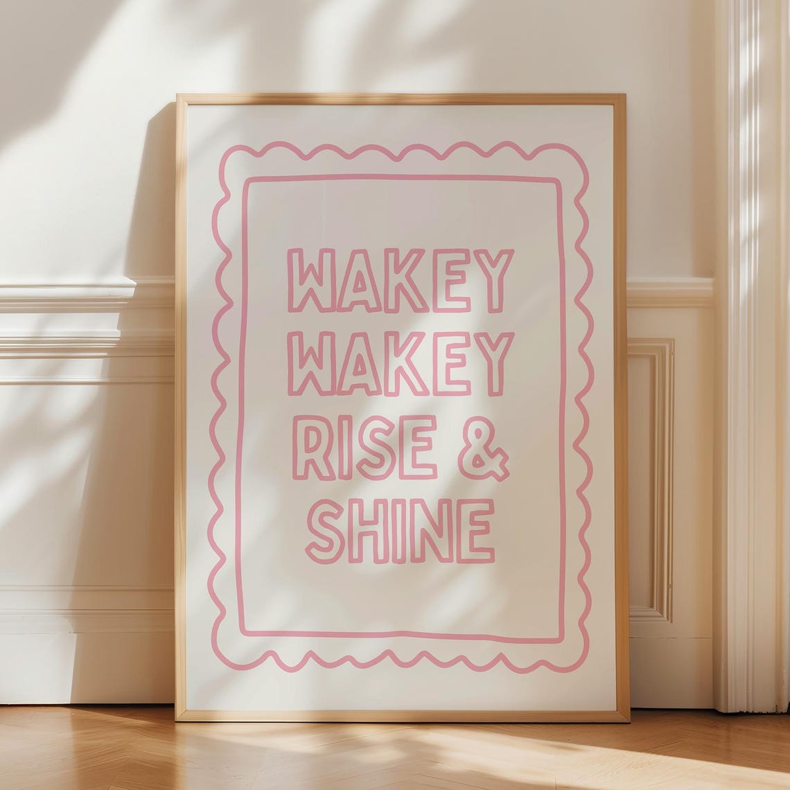 Wakey Wakey Rise and Shine Pink Scalloped Nursery Quote Wall Art