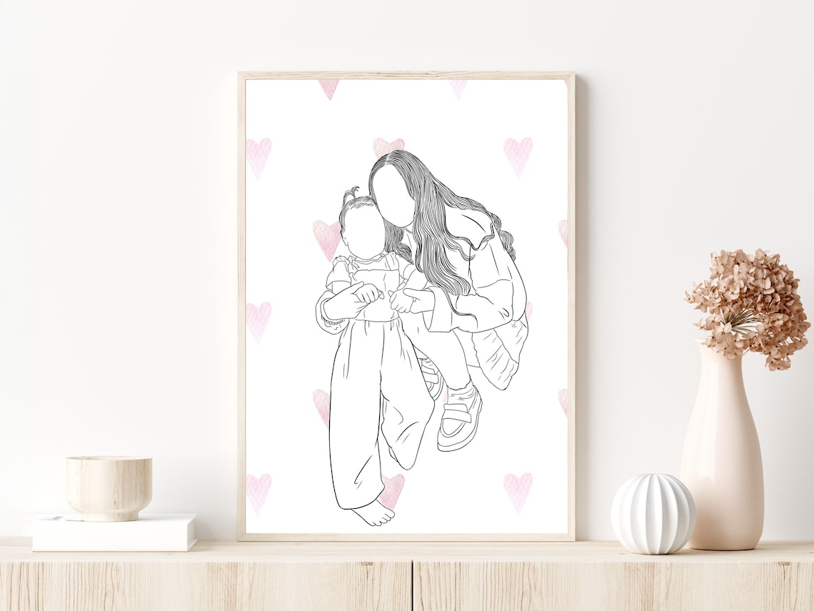 Custom Faceless Family Line Portrait With Pet Personalized Wall Art - Image 2