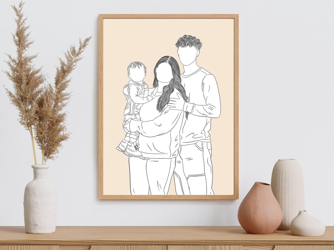Custom Family Line Portrait First Mothers Day Gift Personalized Wall Art - Image 2