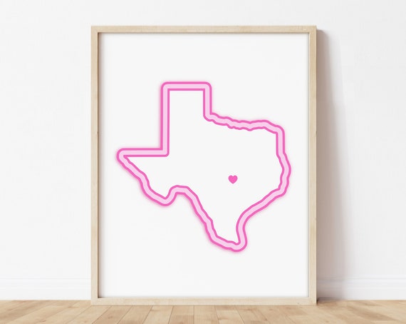 Austin Texas Art Map With Heart Pink Print Poster Picture Wall