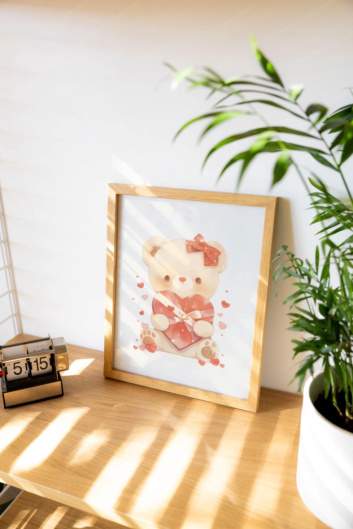 Sweet Teddy Bear Hugging a Pink Heart Valentine Nursery Poster