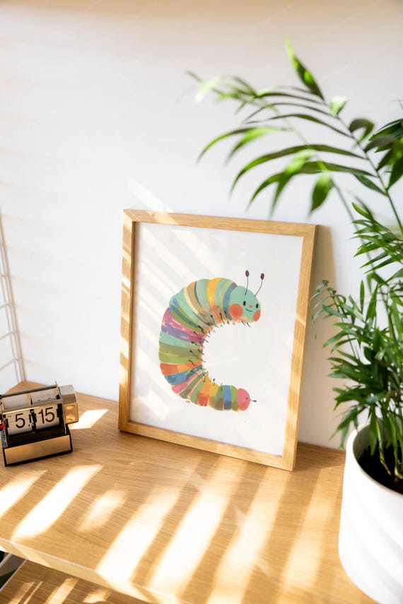 Caterpillar Nursery Art Print Insect Art Hungry Caterpillar Decor Colorful Wall Hanging Rainbow Gallery Wall Set Childrens Poster