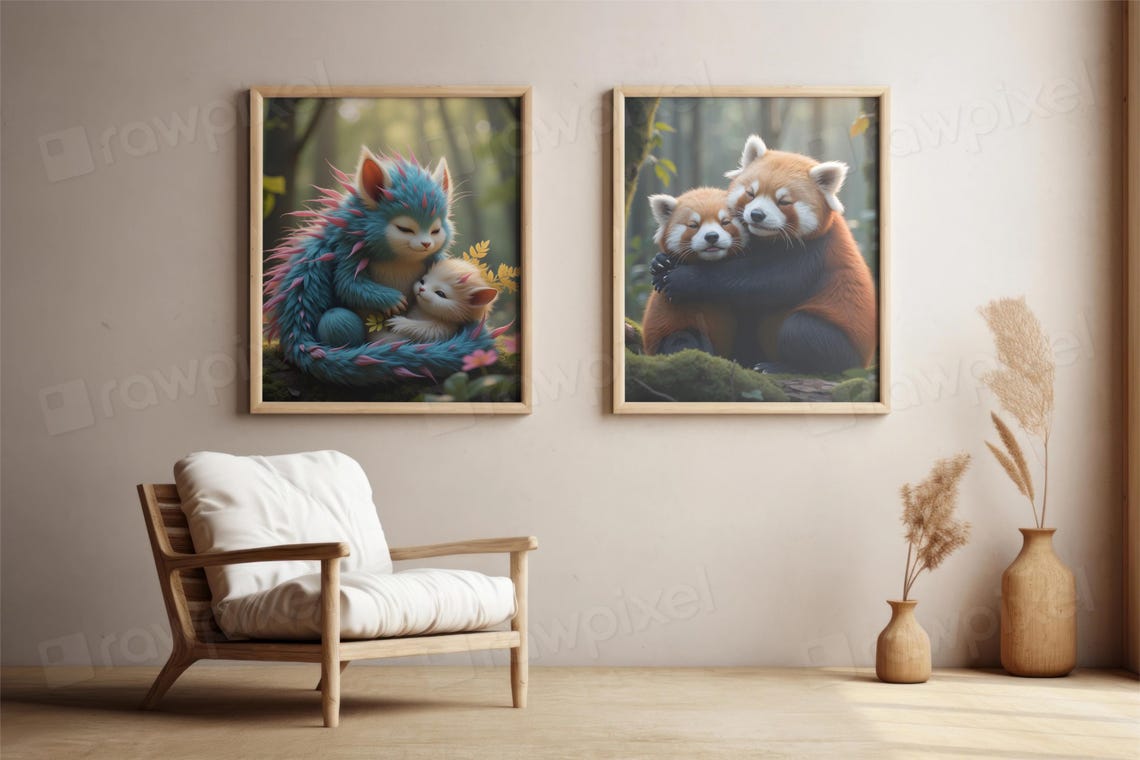 Sweet Mother and Baby Hedgehog Cuddling in a Sunny Forest Poster - Image 3