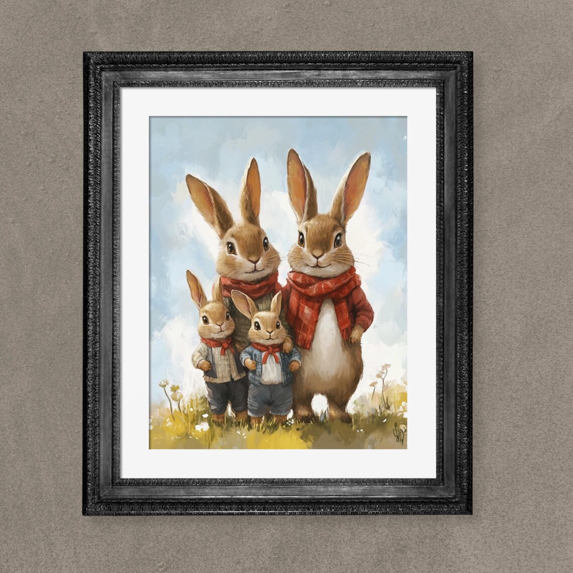 Cute Easter Bunny Family, Nursery Decor Art Print