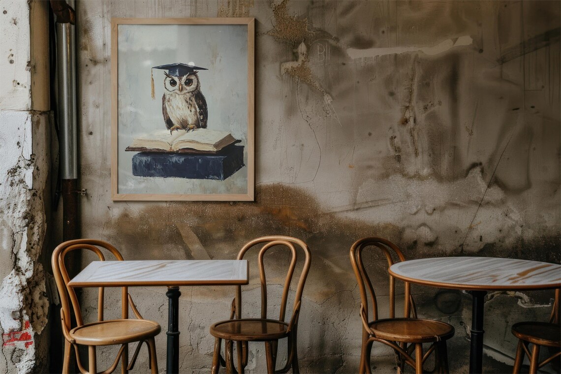 Graduation Owl Art Print, Rustic Animal Decor - Image 2