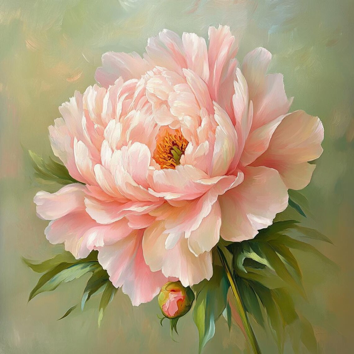 Pink Peony Oil Painting Poster, Floral Wall Art