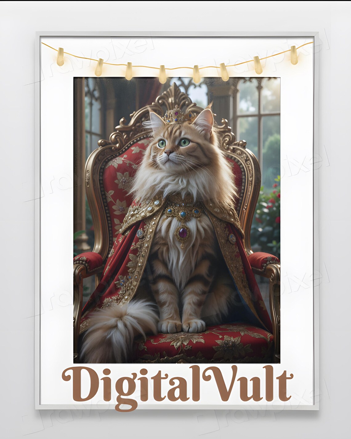 Regal Cat in Royal Robe Seated on Ornate Throne Portrait Poster - Image 7