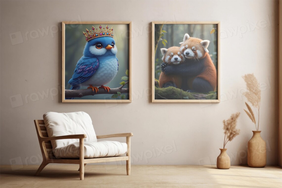 Adorable Bluebird Wearing a Jeweled Golden Crown on a Branch Poster - Image 2