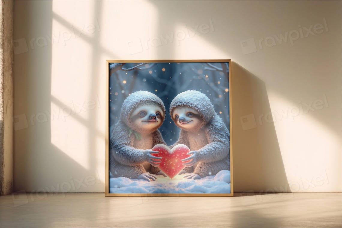 Two Adorable Sloths Holding a Glowing Heart in the Snow Poster - Image 6