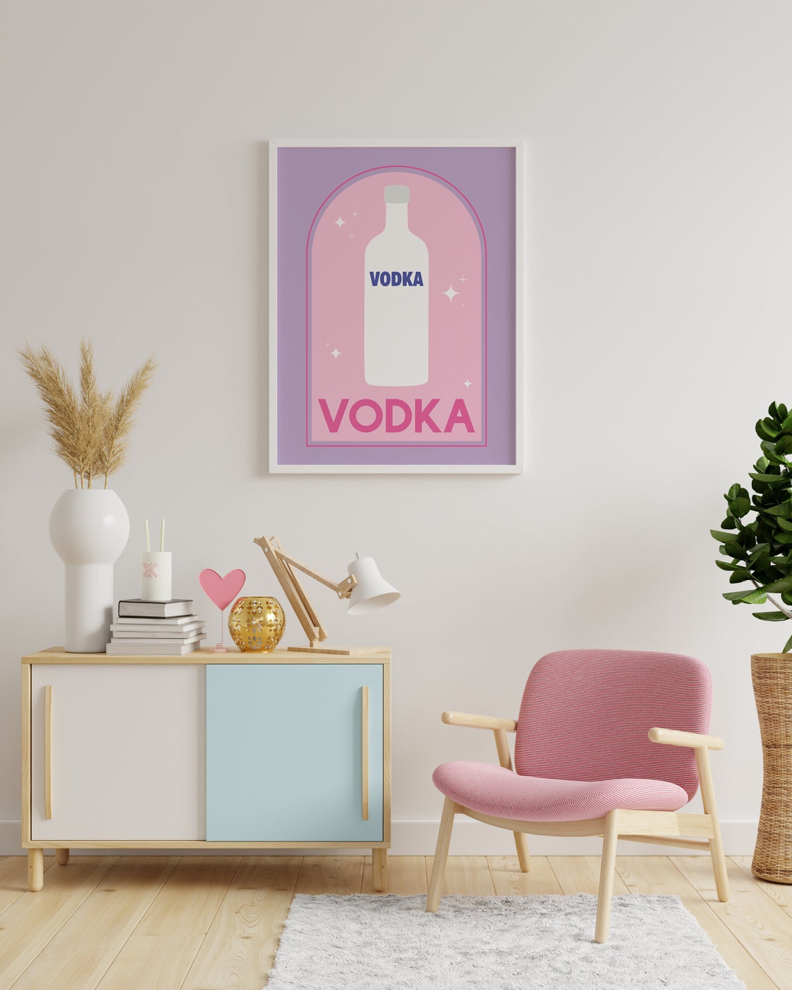 Vodka Cocktail Print Art Cute Pink Purple Cocktail Bar Art Kitchen Wall Art - Image 4