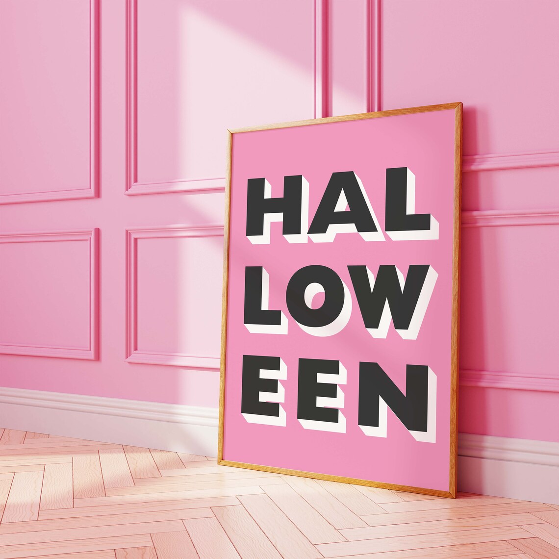 Bold Block Letter Halloween Black on Pink Typographic Poster - Image 7