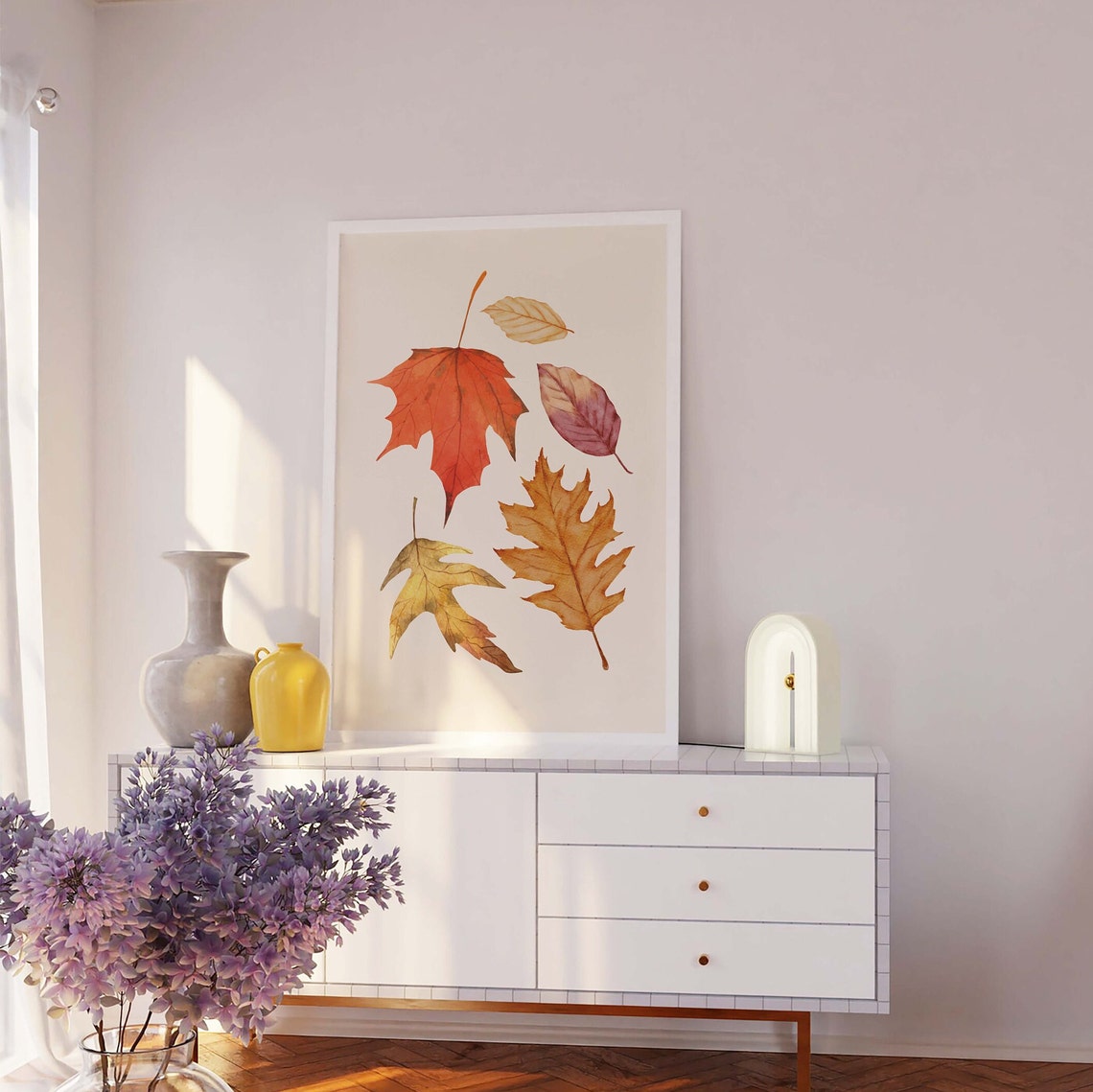 Watercolor Autumn Leaves Fall Maple Botanical Cream Art Poster - Image 4