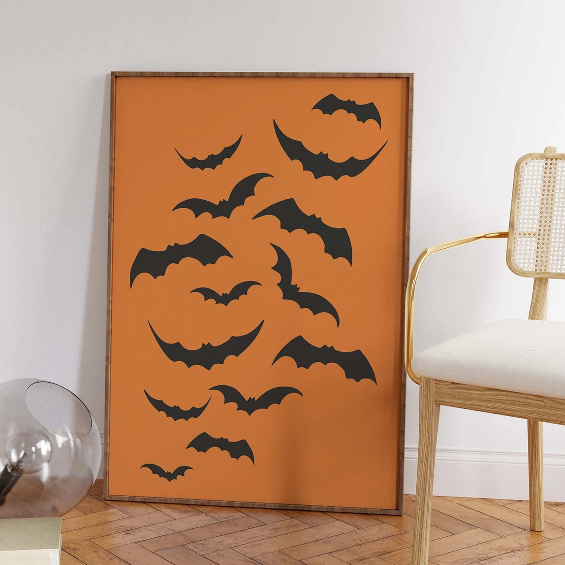 Flying Bat Silhouettes Minimal Black on Orange Halloween Poster - Image 6