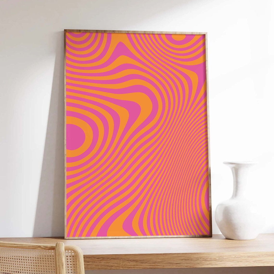 Pink Orange Abstract Print Art Trendy Pink Orange 70s Retro Art Cute Trendy Wall Art - Image 3