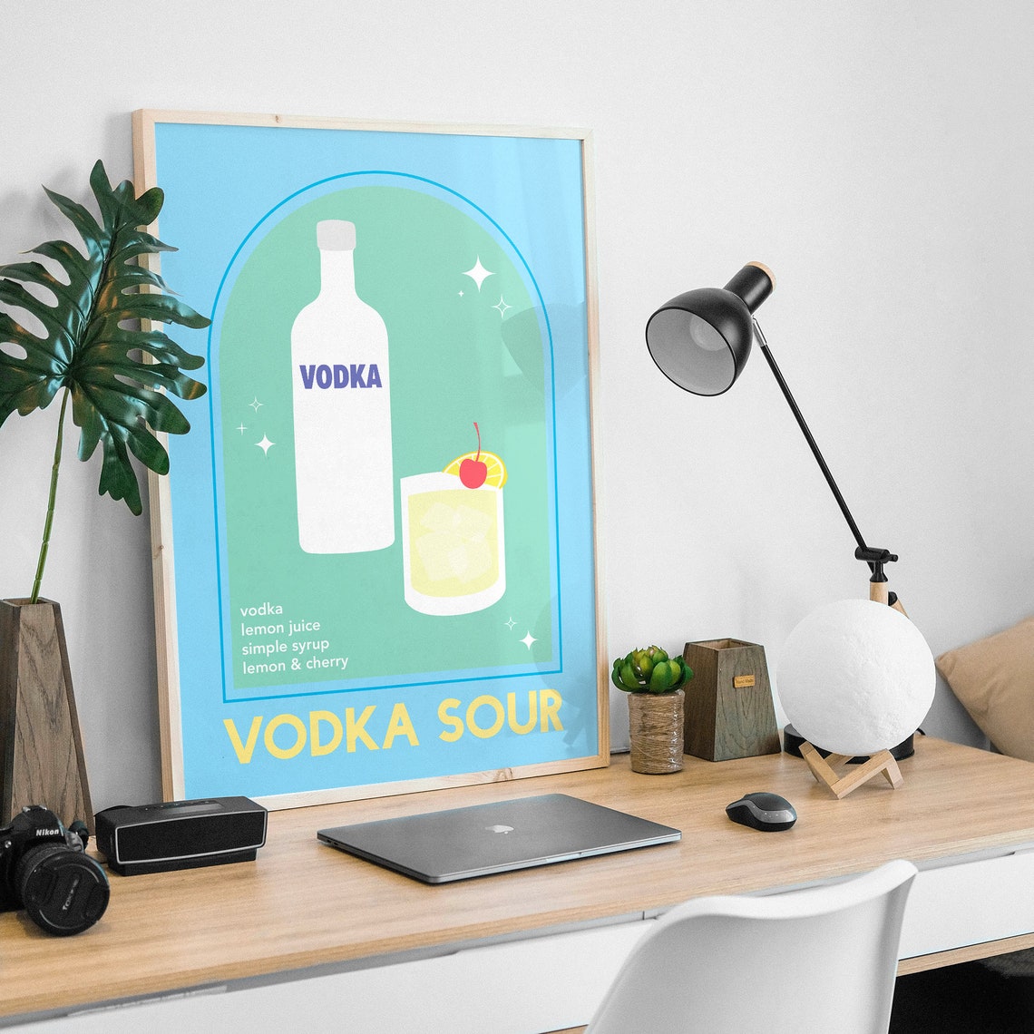 Vodka Sour Cocktail Print Art Cute Blue Cocktail Bar Art Kitchen Wall Art - Image 2