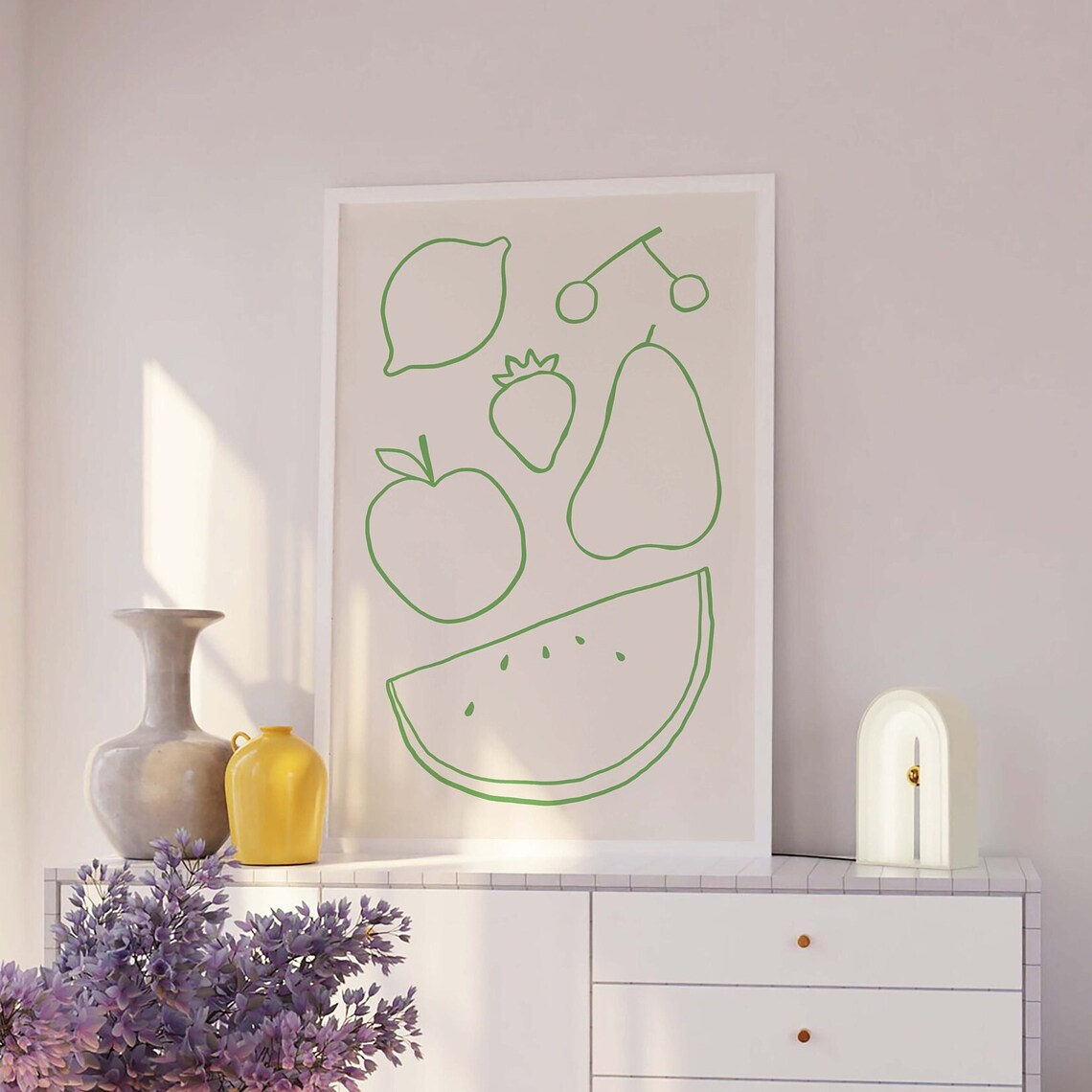 Fruit Line Art Print Art Minimal Fruit Wall Art Kitchen Art Print Cute Handdrawn Wall Art Fruit Wall Art - Image 2