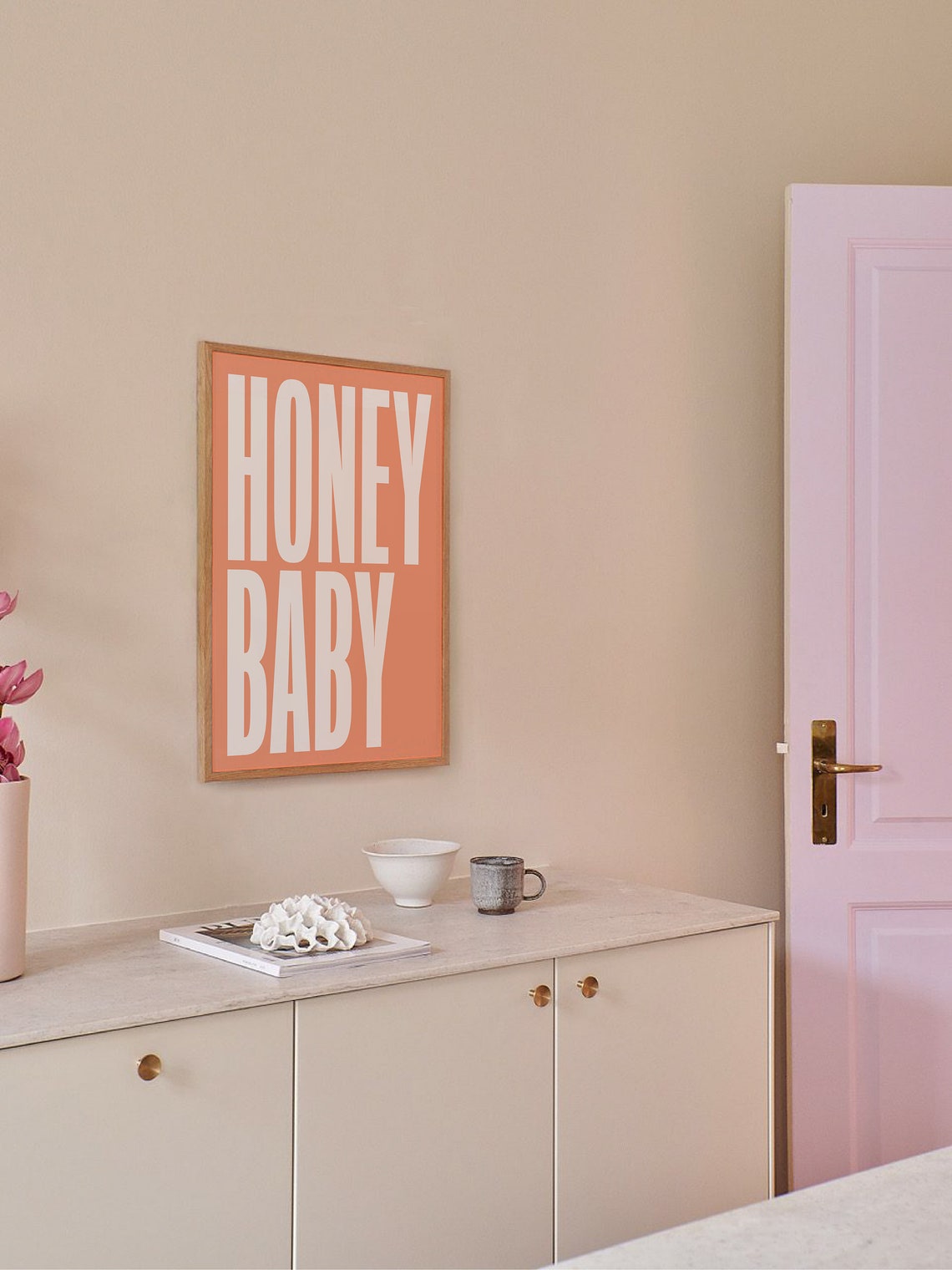 Honey Baby Bold Cream Typography Peach Background Modern Quote Poster - Image 5
