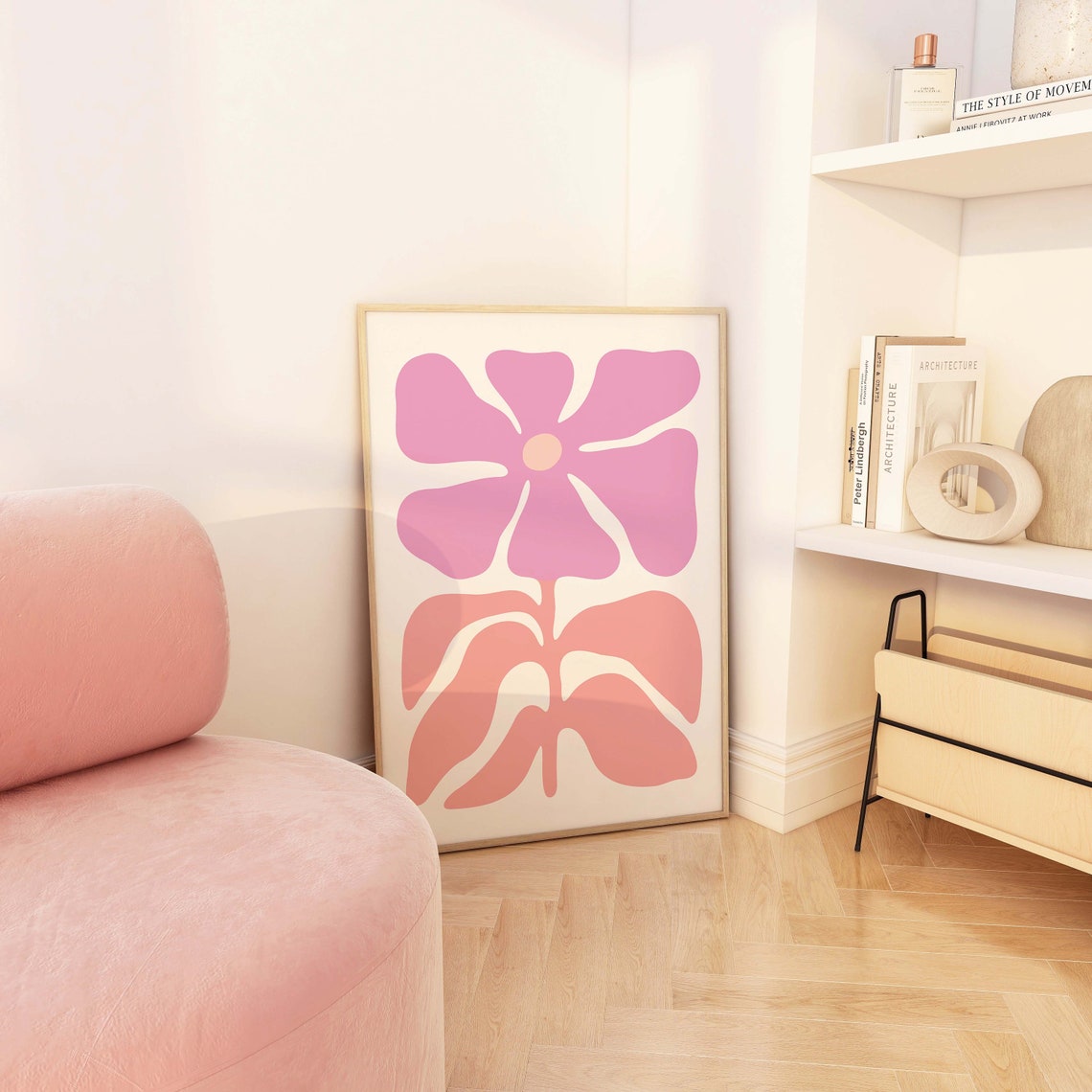 Pink Coral Abstract Organic Flower Leaf Poster For Modern Decor - Image 2