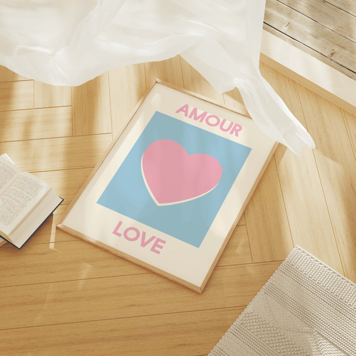 Amour Love Print Art Pink And Blue Heart Wall Art Cute Trendy Wall Art - Image 6