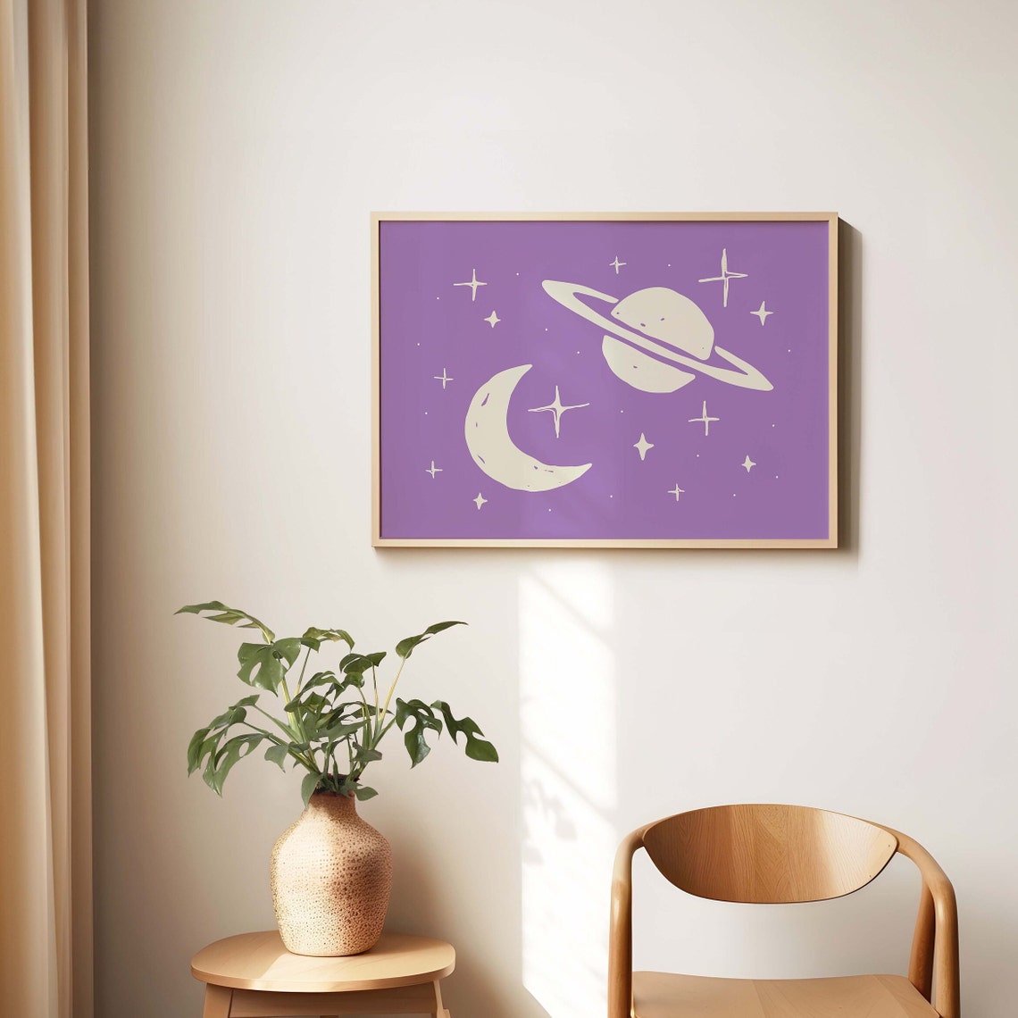 Outer Space Print Art Cute Stars And Planets Art Print Purple Wall Art Boho Space - Image 2