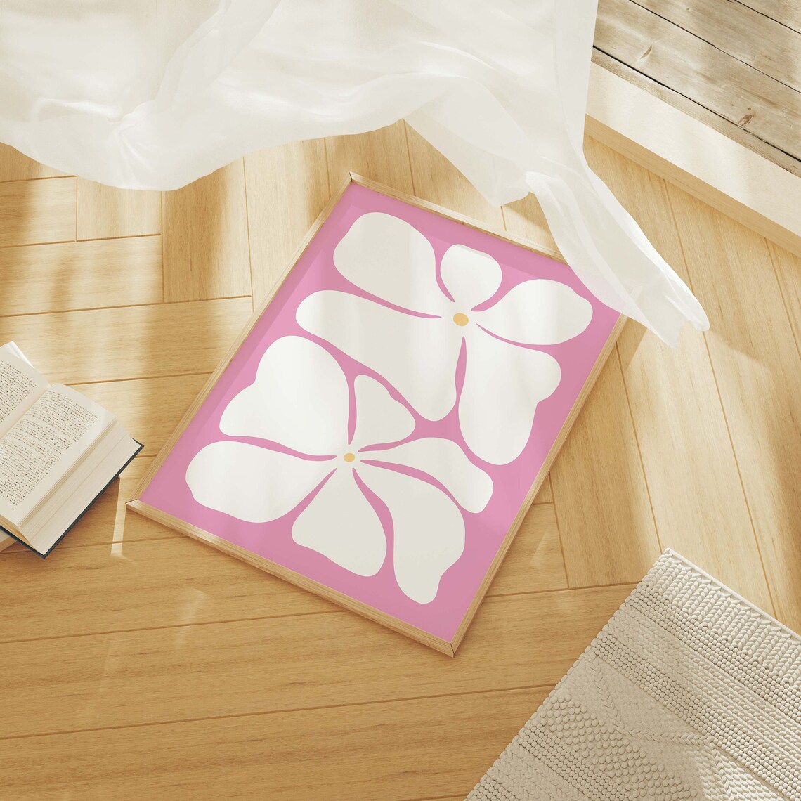 Pink White Bold Abstract Flower Minimalist Poster For Girls Room - Image 3