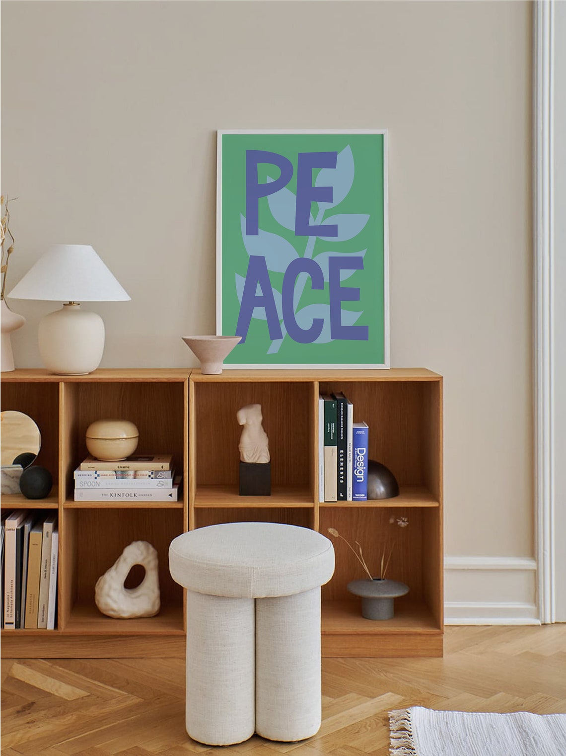 Peace Typography Blue Letters Green Floral Inspirational Poster - Image 4