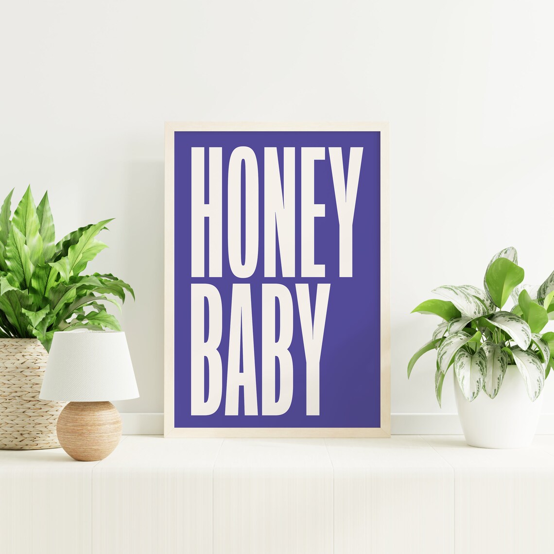 Honey Baby Bold Cream Typography Indigo Background Modern Quote Poster - Image 4