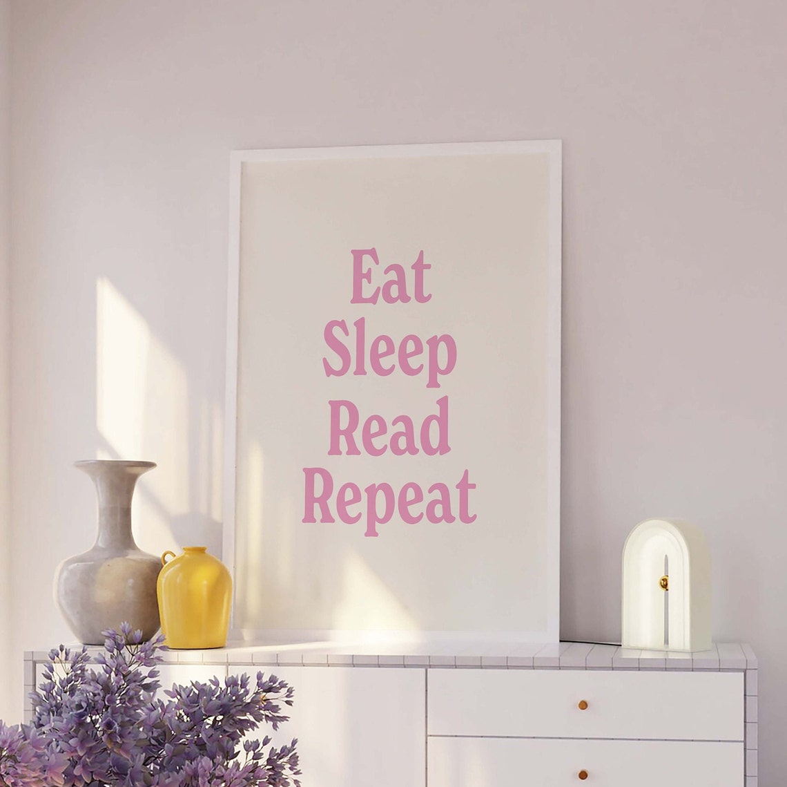 Eat Sleep Read Repeat Quote Pink Typography Reading Room Poster - Image 3