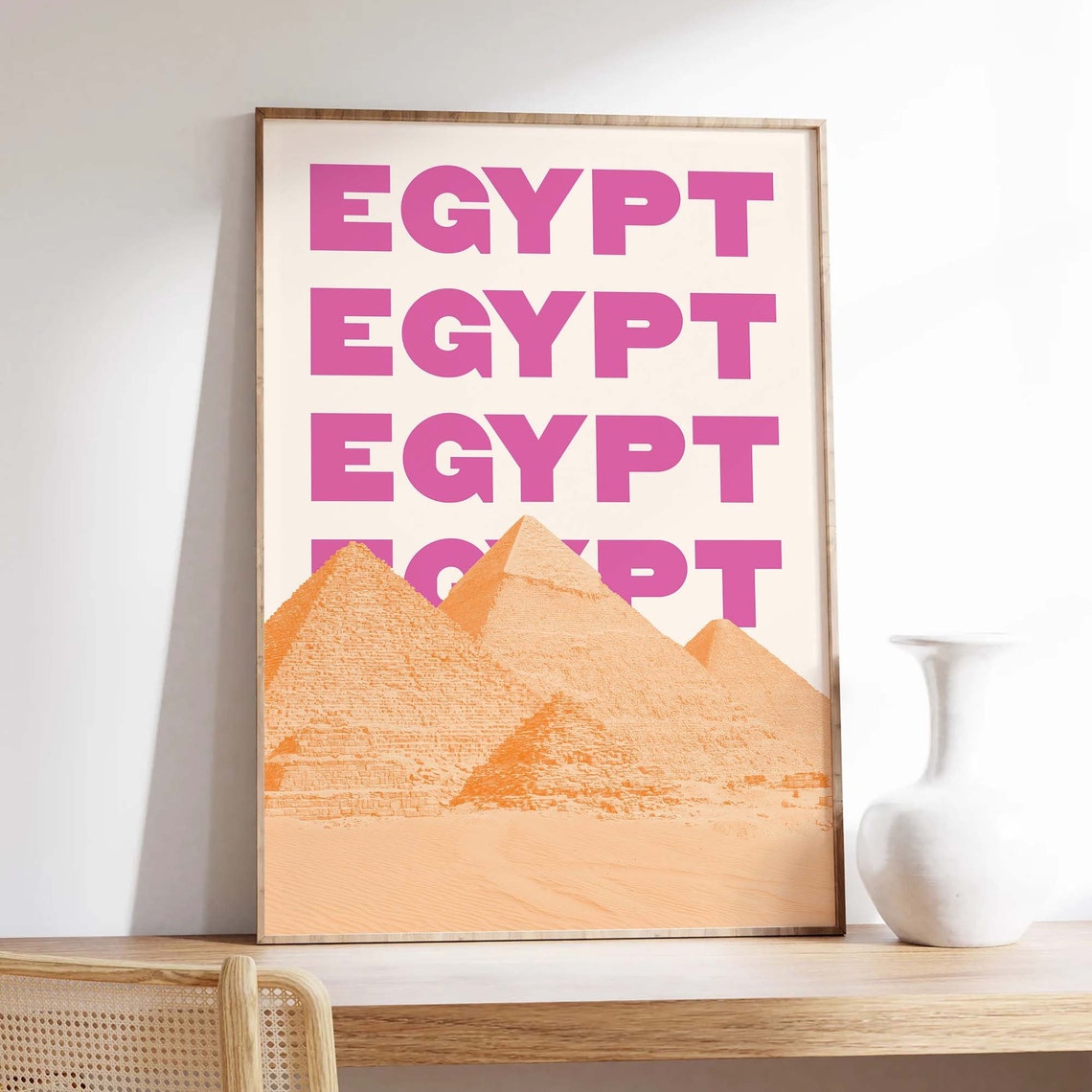 Egypt Pyramids Poster with Orange Pyramids and Pink Bold Typography - Image 5