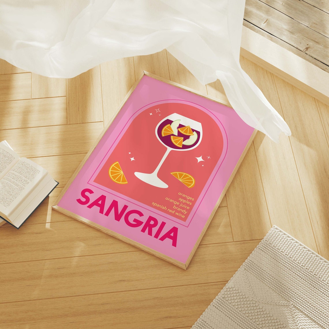 Sangria Pink Spanish Wine Cocktail Recipe Retro Bar Art Poster - Image 6
