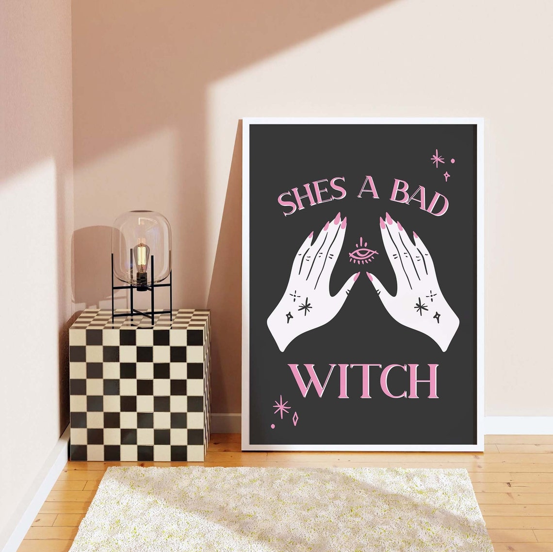 Shes A Bad Witch Print Art Cute Black And Pink Gothic Art Poster Trendy Halloween Wall Art - Image 7
