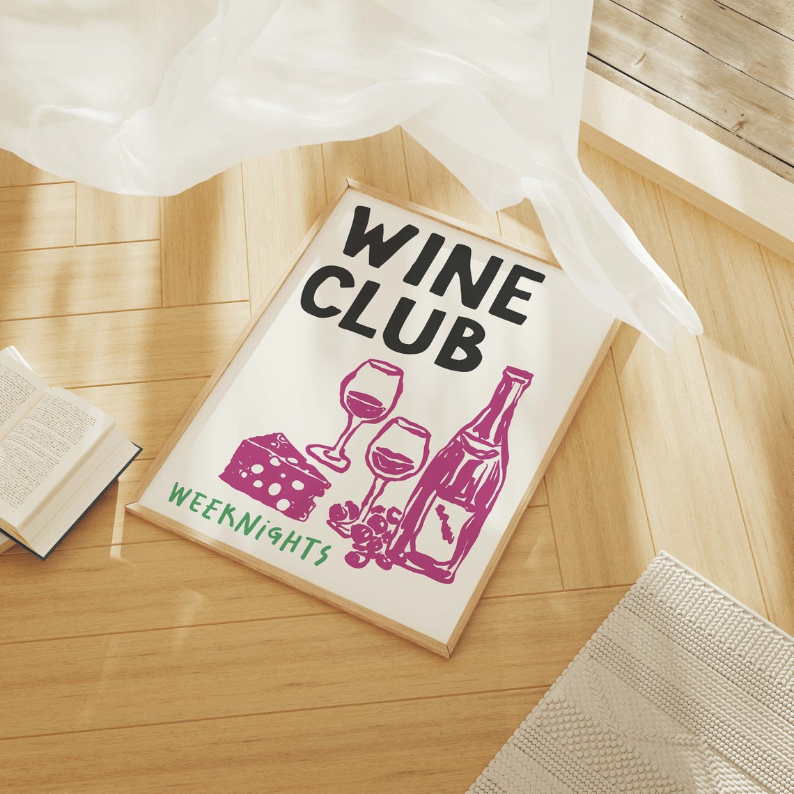Wine Club Weeknights Quote With Wine Bottle And Glasses Kitchen Poster - Image 4
