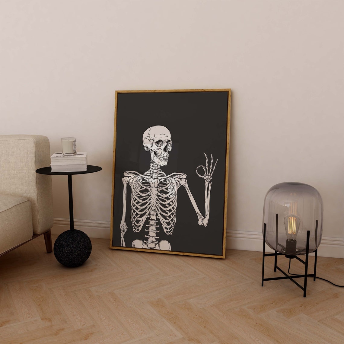 Skeleton Print Art Cute Black Halloween Wall Decor Trendy Halloween Wall Art Spooky Season Poster - Image 5