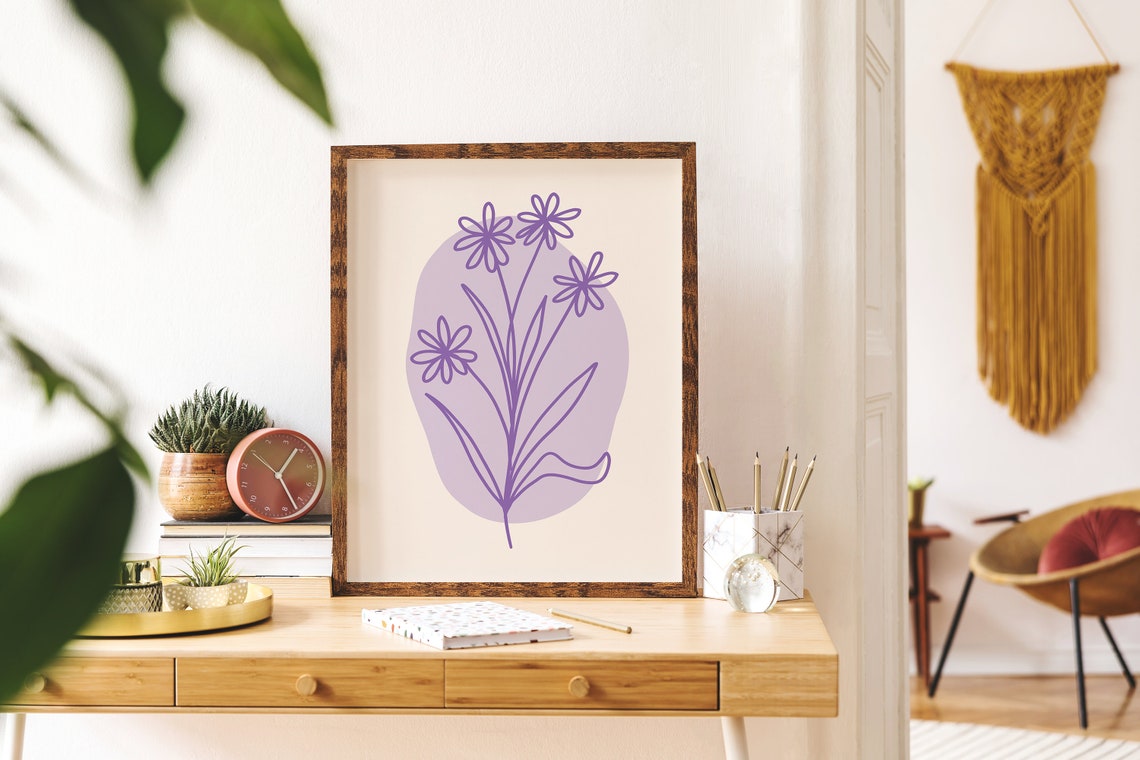Purple Minimal Line Botanical Print Art Colorful Floral Art Cute Trendy Wall Art - Image 5