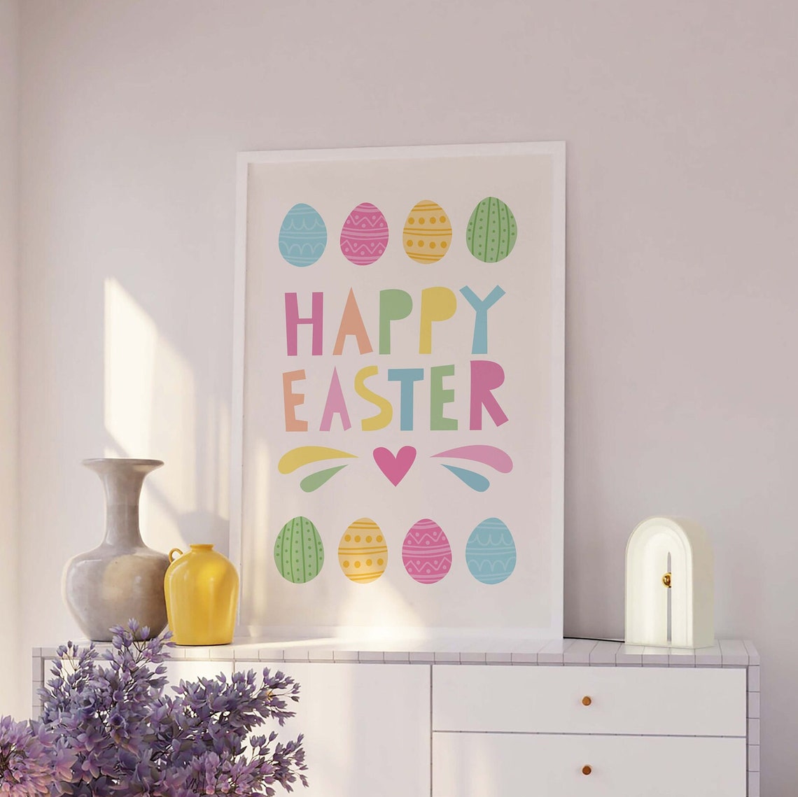 Happy Easter Print Art Cute Easter Art Print Pastel Easter Wall Art Trendy Easter Decor Spring Wall Decor - Image 2