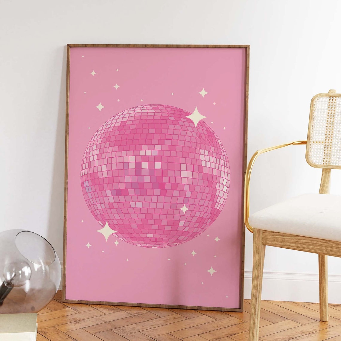 Fun Pink Disco Ball Sparkle Retro Dance Party Mirrorball Poster - Image 2