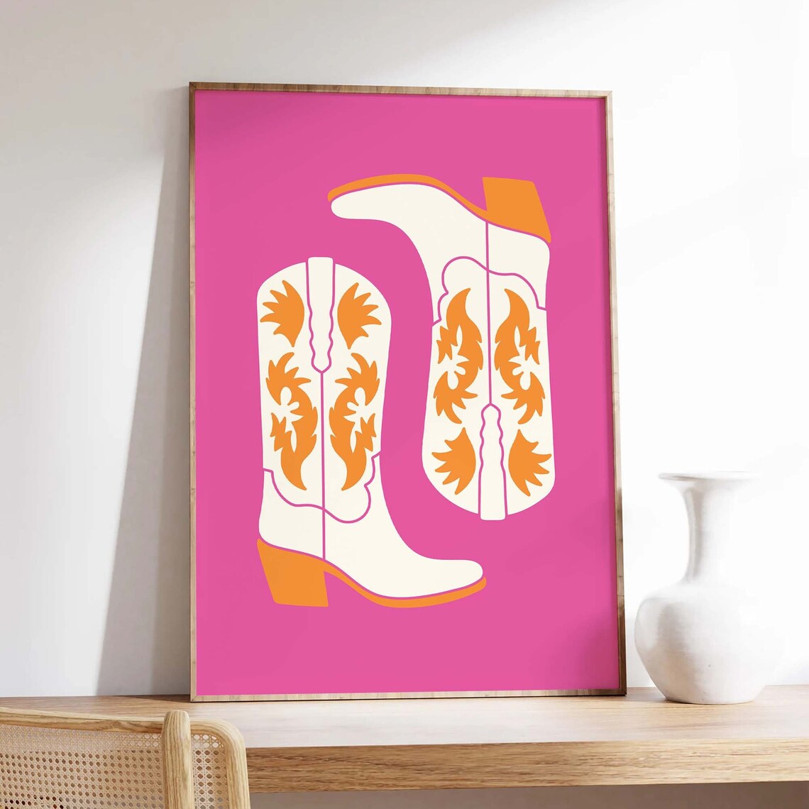Orange Floral Cowgirl Boots Magenta Western Retro Cowgirl Poster - Image 3