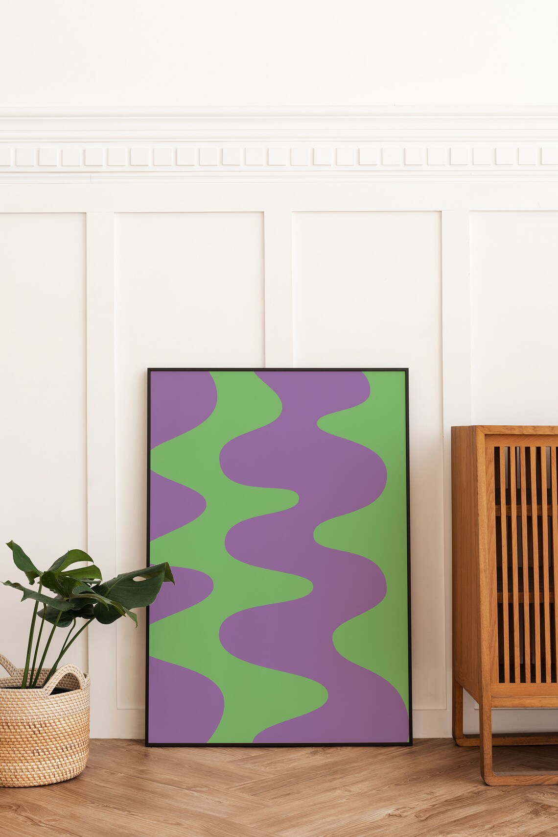 Purple and Green Bold Groovy Wavy Lines Modern Retro Abstract Poster - Image 5