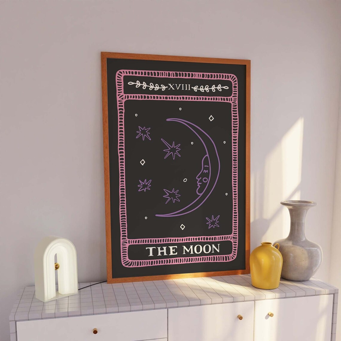 The Moon Tarot Card XVIII Purple Crescent Stars Mystic Wall Art - Image 3