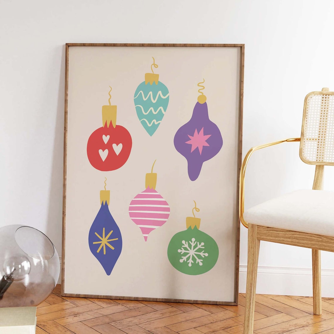 Christmas Ornaments Print Art Trendy Boho Christmas Prints Cute Holiday Wall Decorations Christmas Baubles Wall Art - Image 3