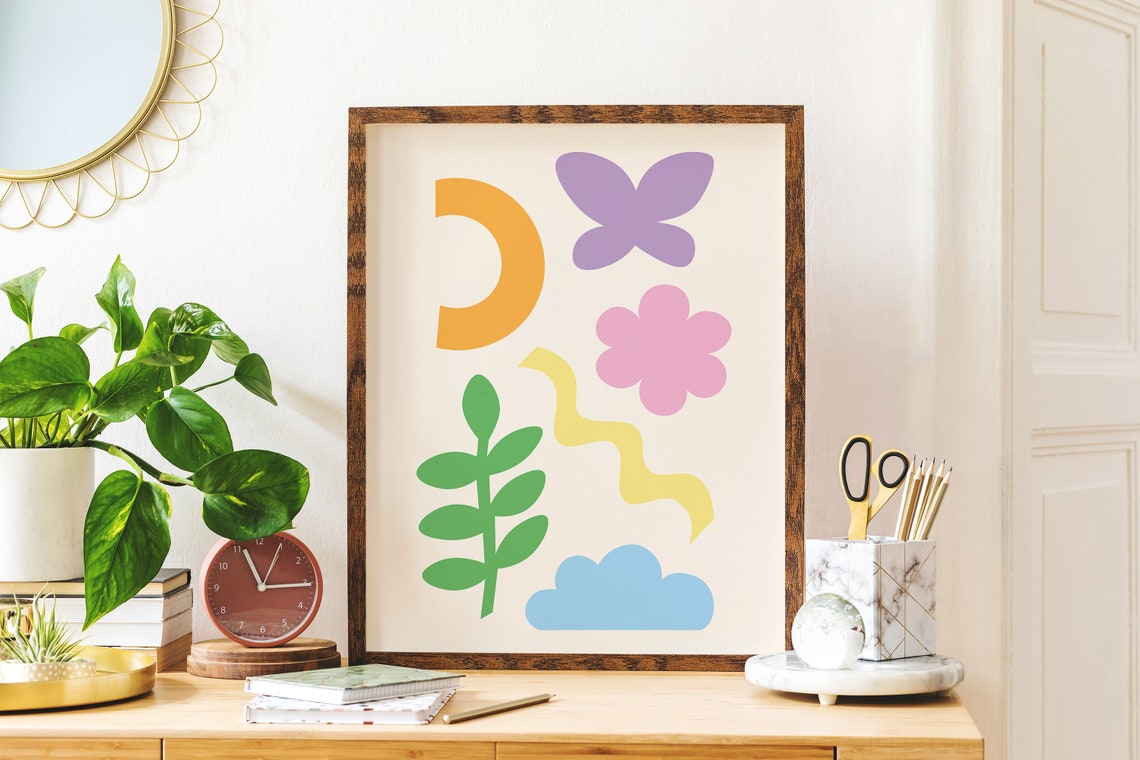 Cute Abstract Shapes Print Art Colorful Floral Wall Art Cute Trendy Wall Art - Image 4