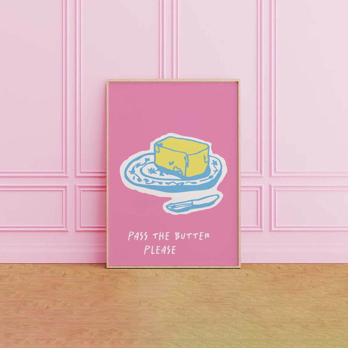 Pass The Butter Print Art Pink Kitchen Decor Butter Art Print Cute Trendy Wall Art - Image 4