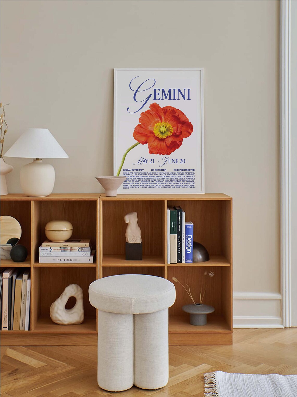 Gemini Zodiac Sign Poppy Flower Retro Astrology Star Sign Personality Poster - Image 5