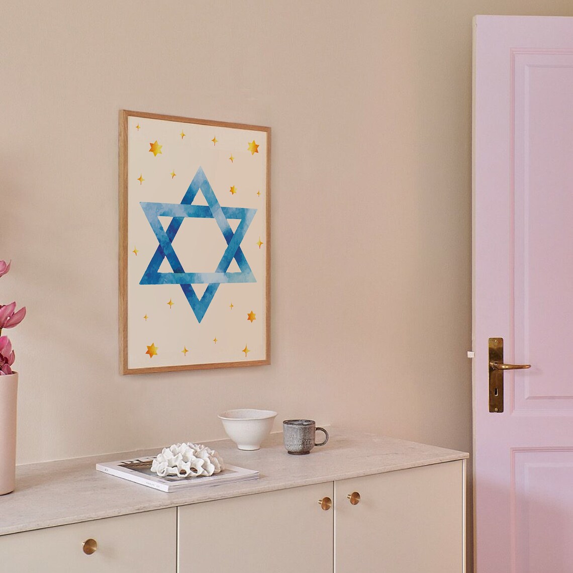 Star Of David Blue Watercolor Hanukkah Holiday Star Art Poster - Image 5