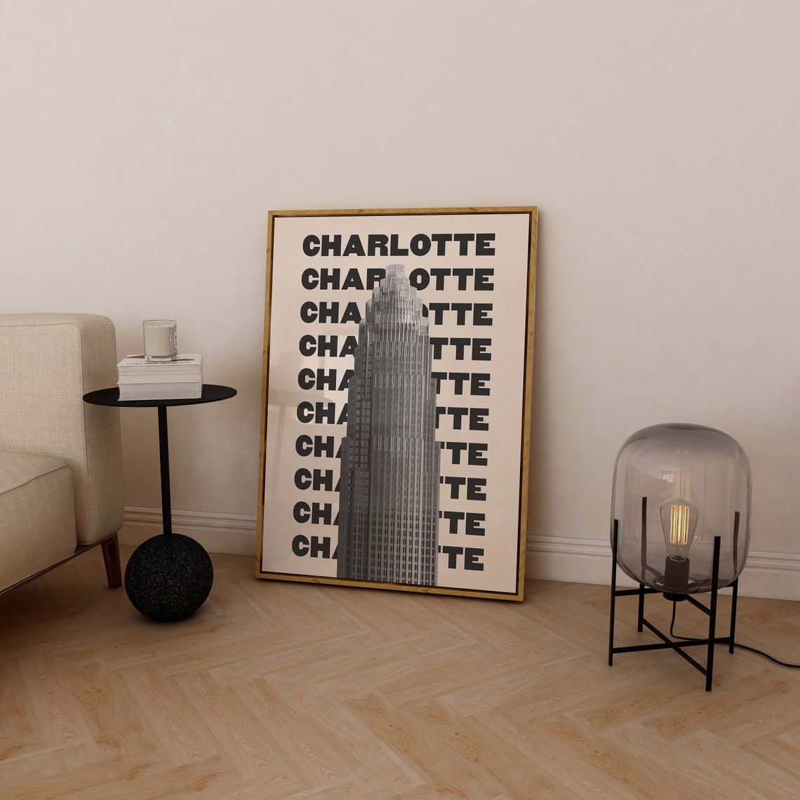 Charlotte North Carolina Skyscraper Repeat Typography Travel Poster - Image 5